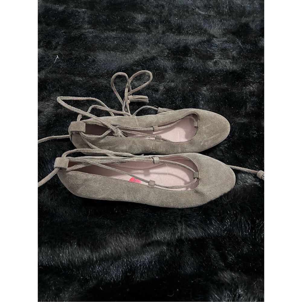 Madewell Taupe Brown‎ Inga Suede Gladiator Ghillie Lace Up Ballet Flats, sz 6.5